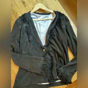 Genuine Leather Fringe Vintage Black Jacket Fits Size Small